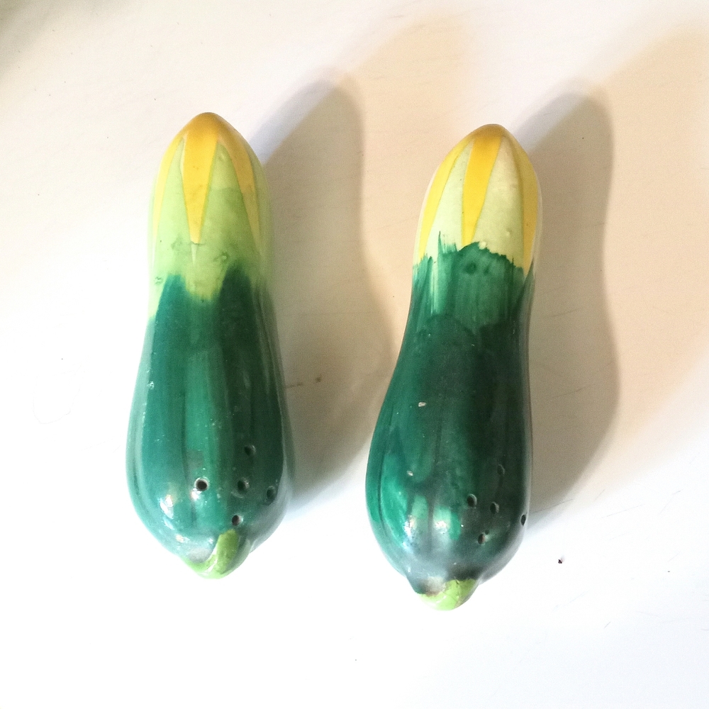 Vintage Laying Cucumber Salt and Pepper Shakers Ceramic